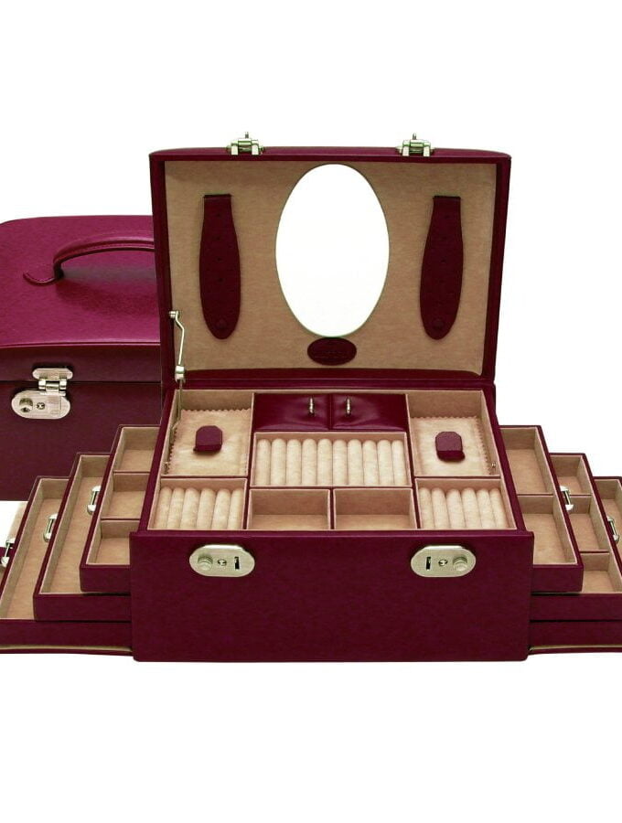 Bijouxdoos met 6 zijlades bordeaux rood
