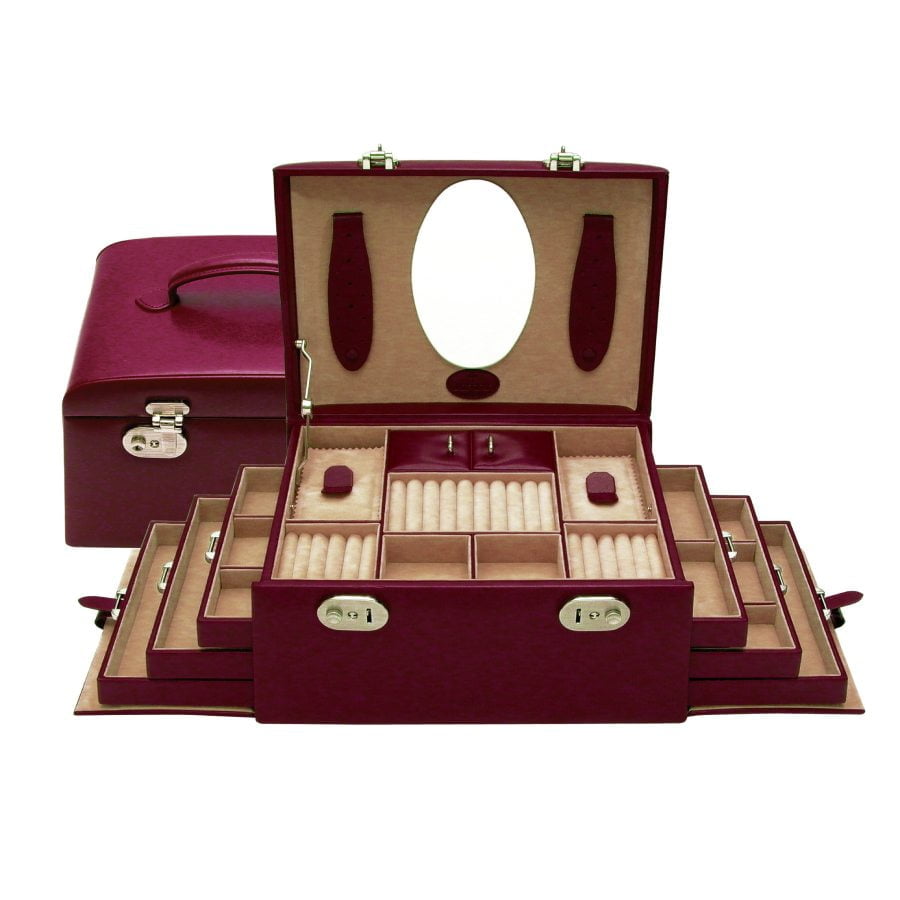 Bijouxdoos met 6 zijlades bordeaux rood