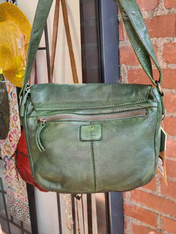 Beardesign schoudertas groen leer