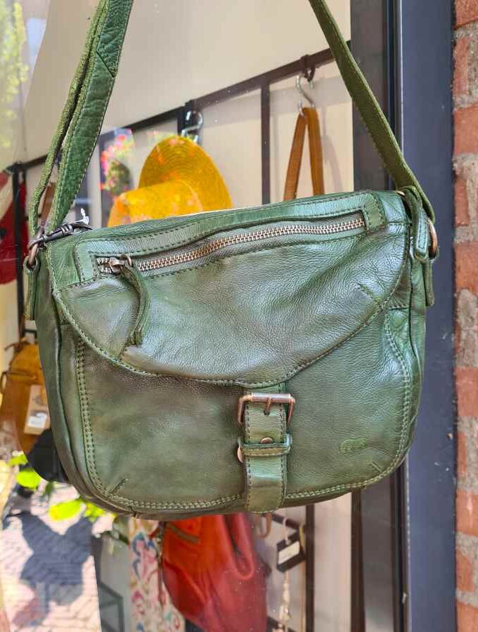 Beardesign schoudertas groen leer