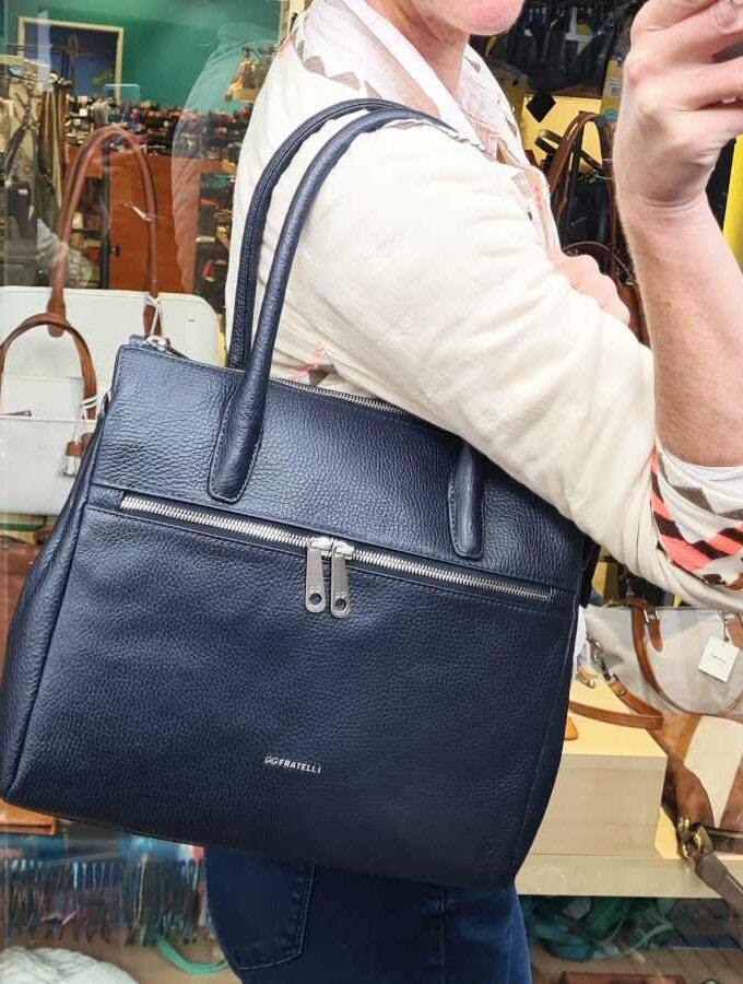 Blauw leren schoudertas A4 formaat Gigi Fratelli