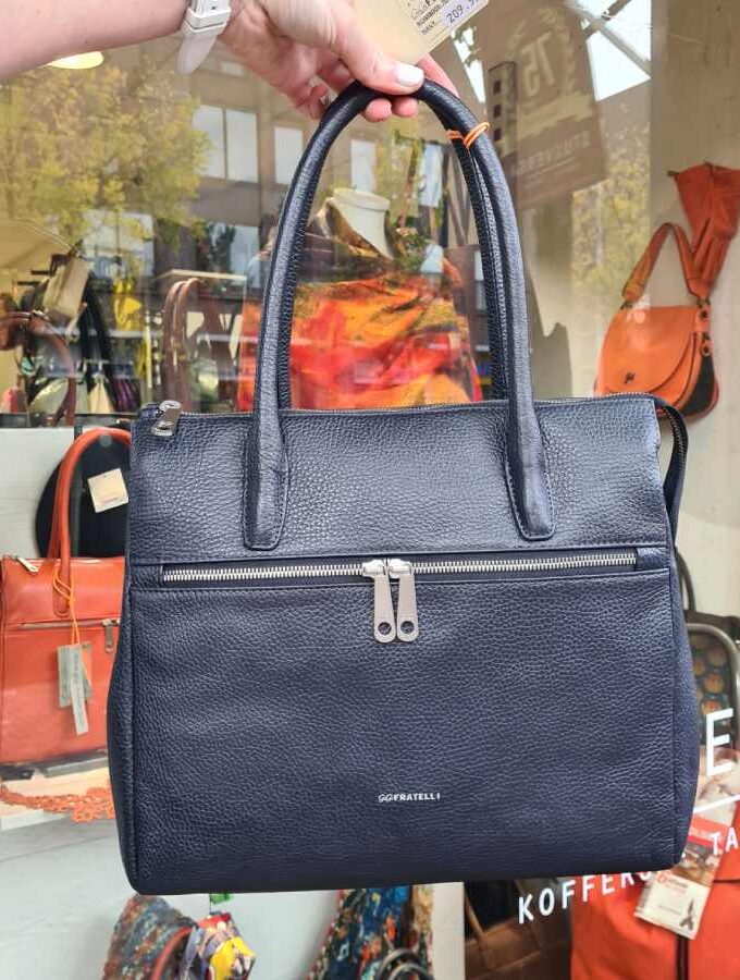 Blauw leren schoudertas A4 formaat Gigi Fratelli