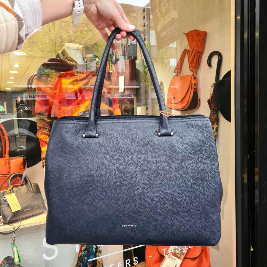 Donkerblauw leren werktas 15 inch Gigi Fratelli