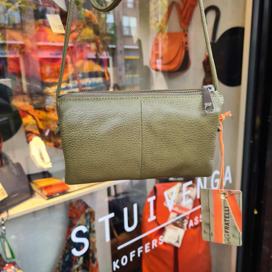 Groen leren clutch Gigi Fratelli veel vakjes