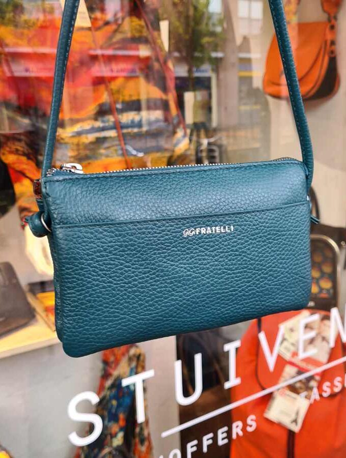 Leren clutch petrol blauw met veel vakjes