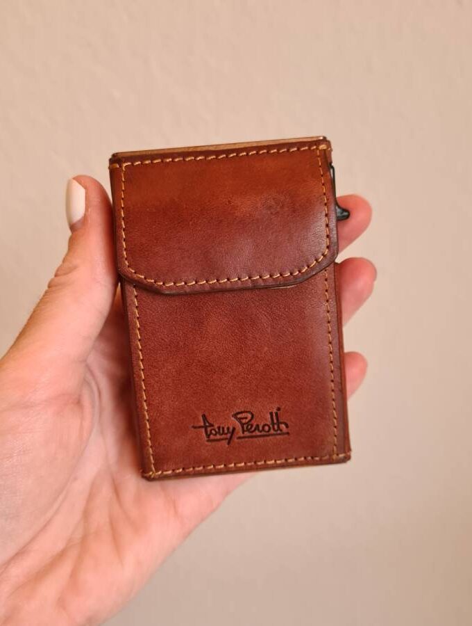 Tony Perotti Cardholder Furbo muntgeld in bruin