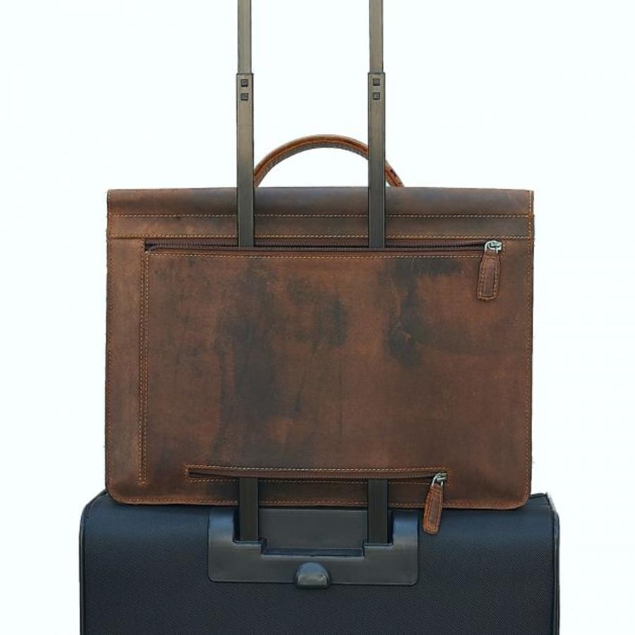 Grote leren Plevier werktas 17 inch laptop met klep