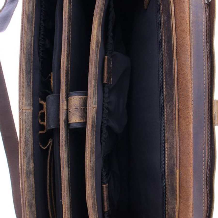 Grote leren Plevier werktas 17 inch laptop met klep