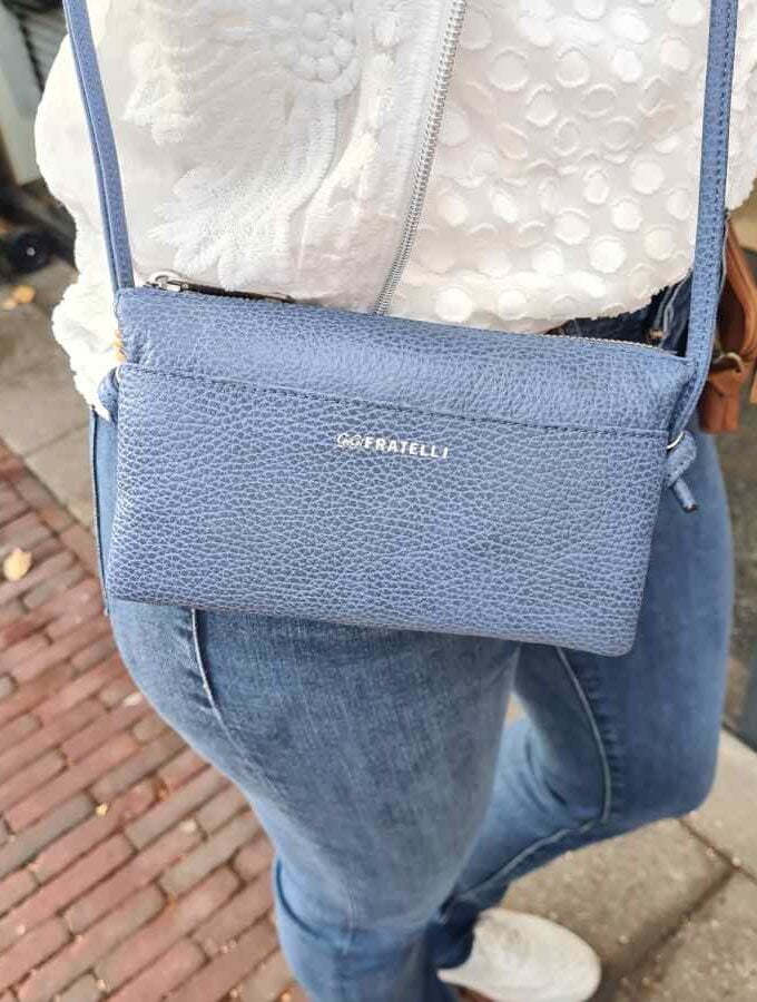 Clutch jeans blauw met tussenvak