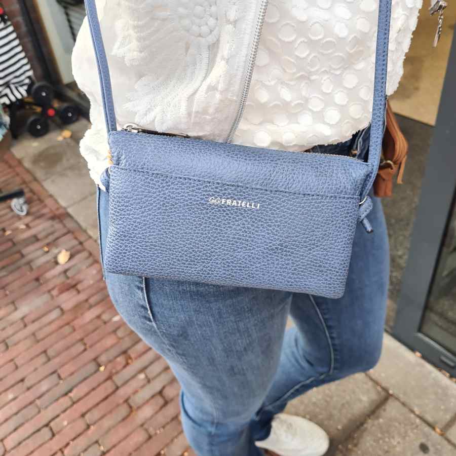 Clutch jeans blauw met tussenvak