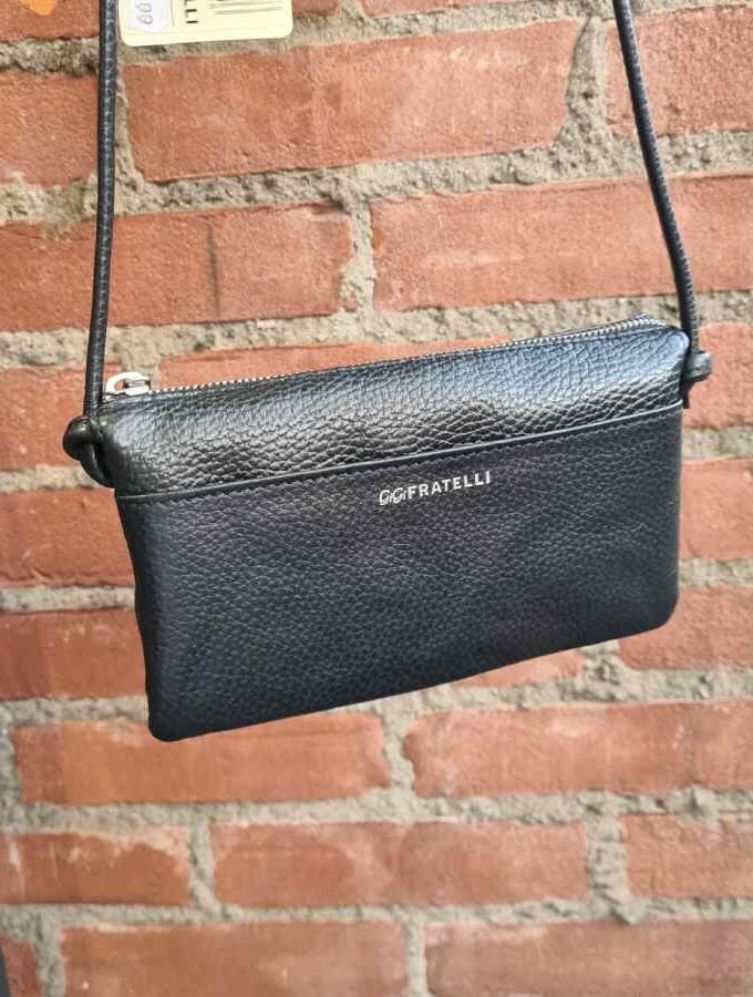 Clutch zwart leer met tussenvak