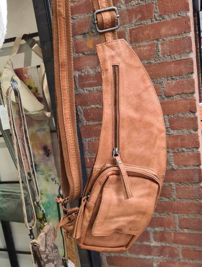 Beardesign crossbody sling bag licht bruin leer