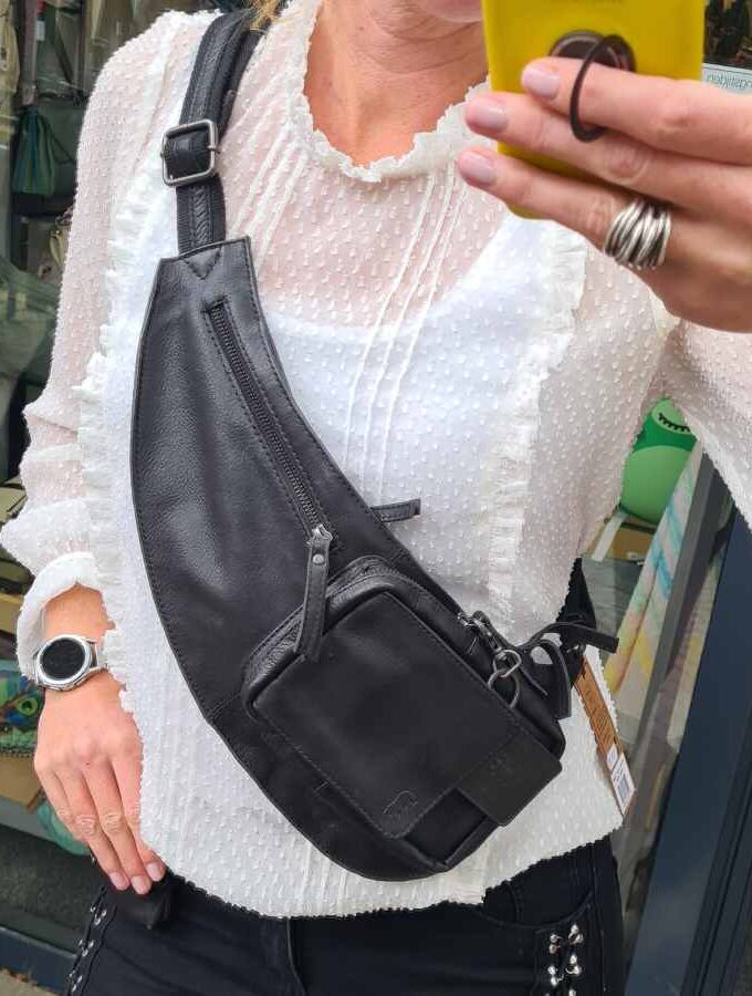 Beardesign crossbody slingbag zwart leer