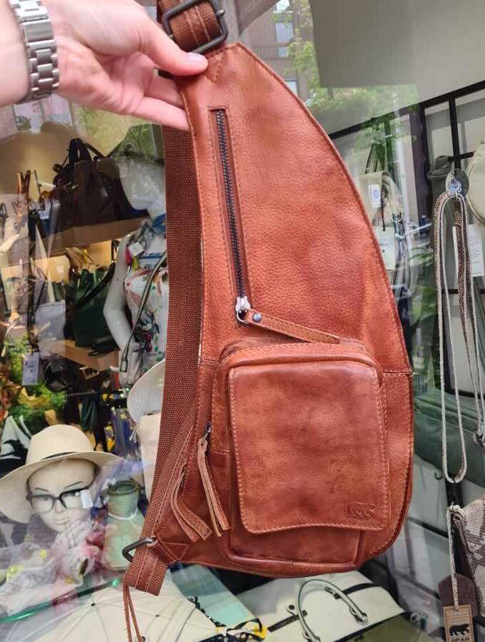 Beardesign crossbody slingbag cognac leer