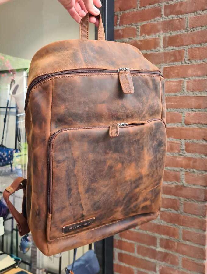 Leren Plevier rugzak laptop geschuurd leer bruin