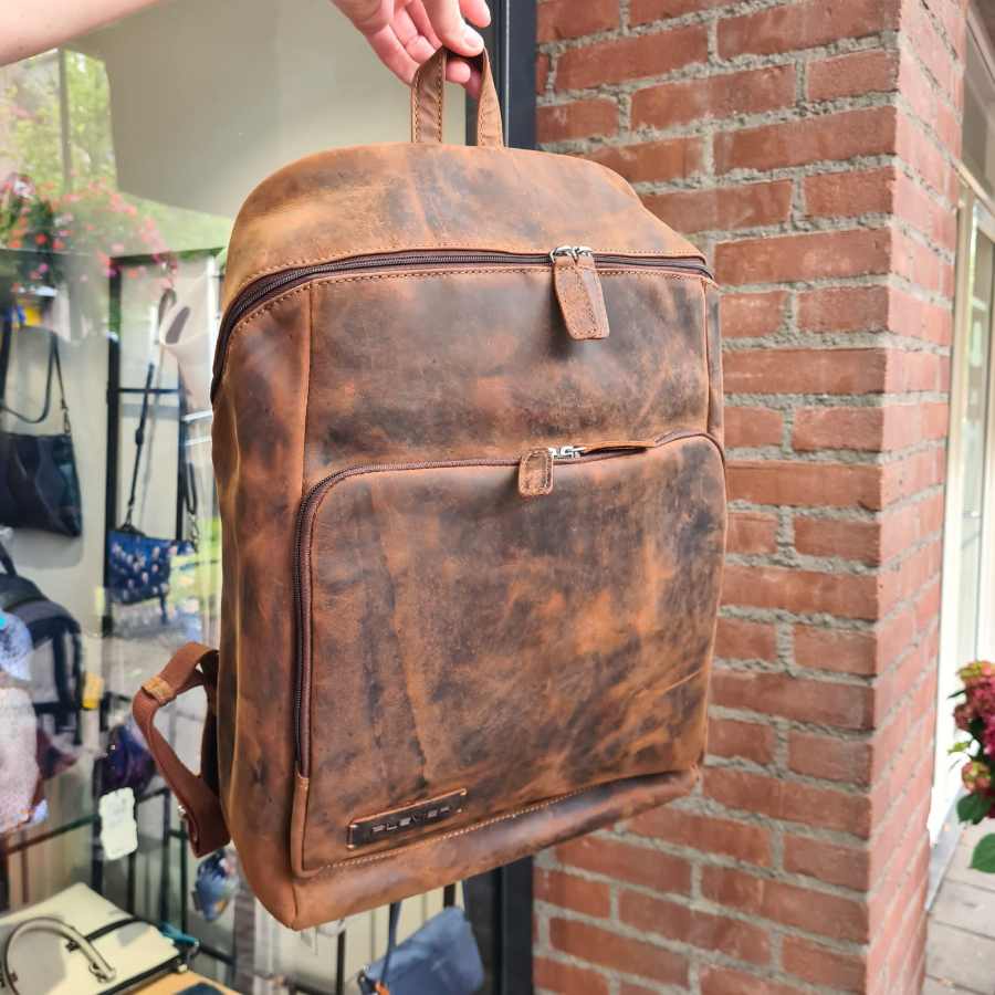 Leren Plevier rugzak laptop geschuurd leer bruin