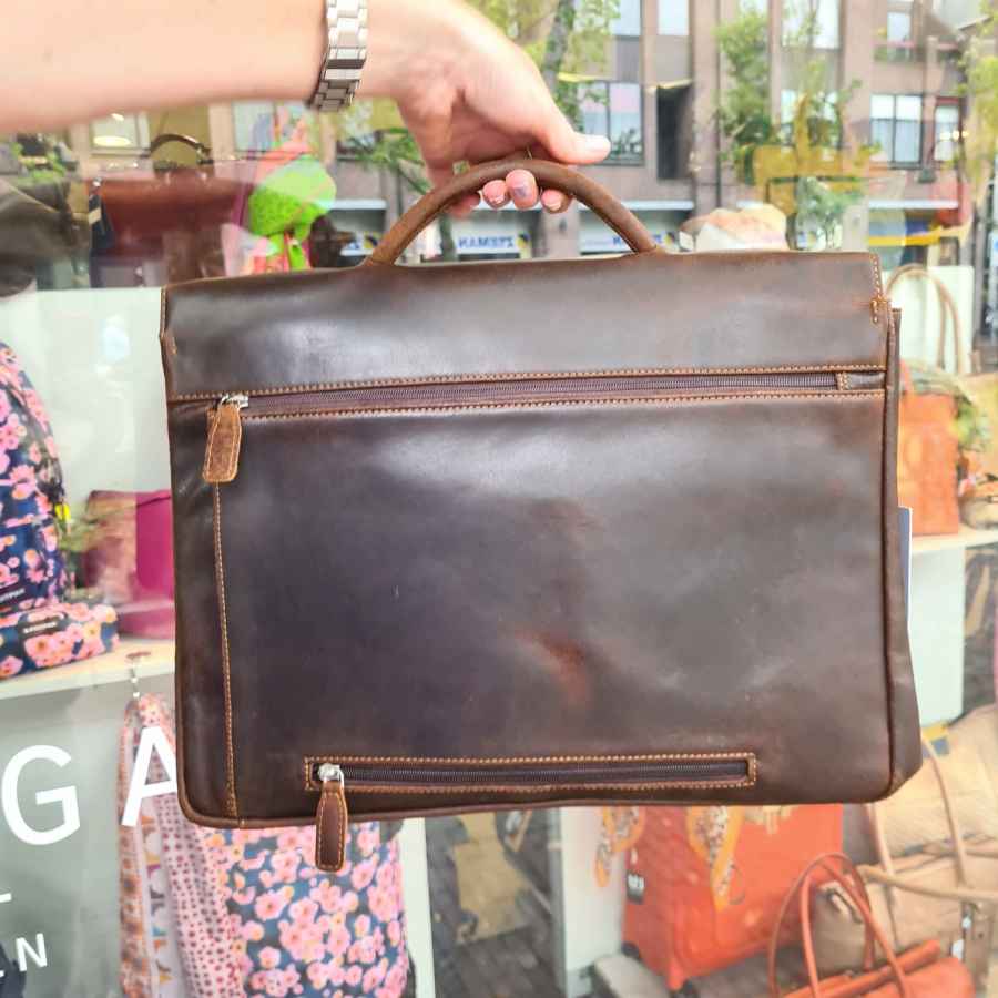 Leren Plevier werktas 15.6 inch laptop met klep in bruin