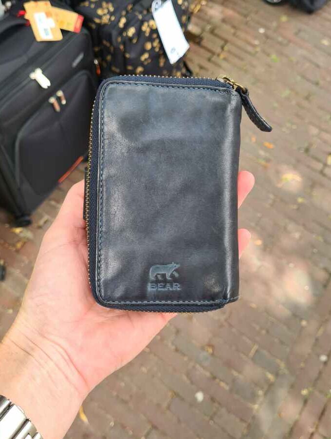 Leren damesportemonnee blauw met rits en RFID