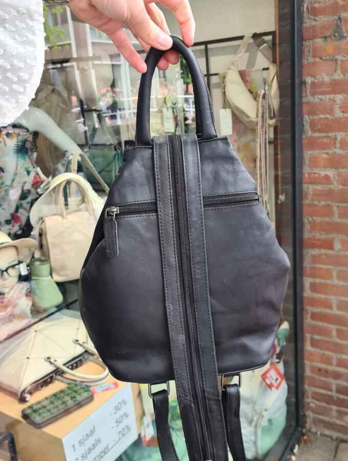 Leren rugtas zwart leer Deborah black city backpack