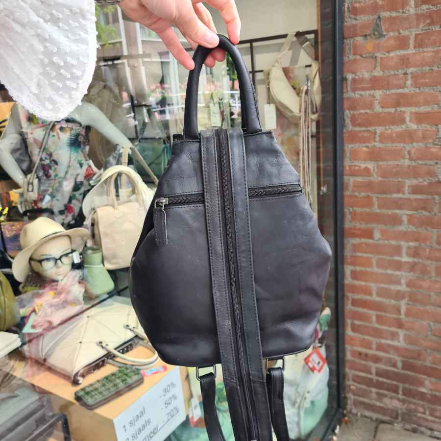 Leren rugtas zwart leer Deborah black city backpack