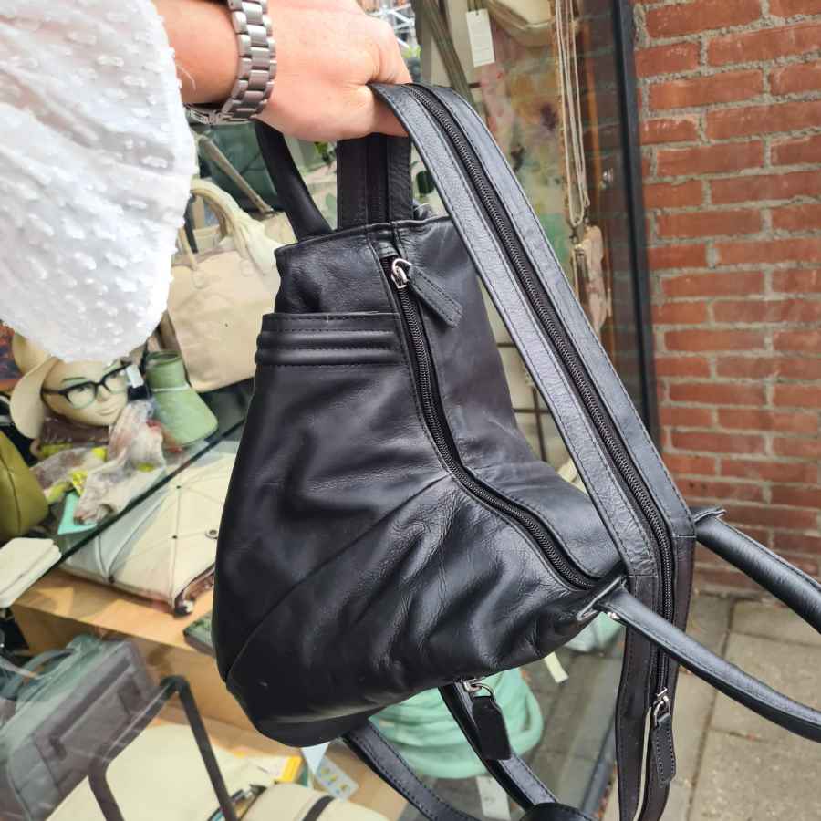 Leren rugtas zwart leer Deborah black city backpack