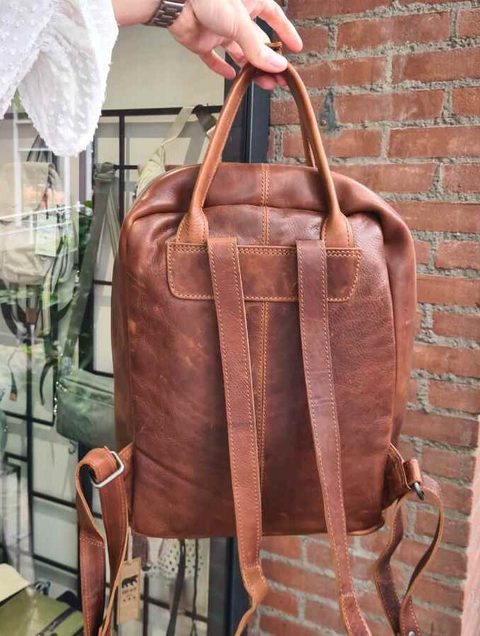 Leren rugtas bruin leer "Nynke" shopper backpack
