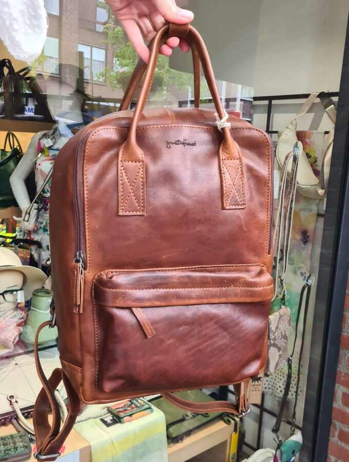 Leren rugtas bruin leer "Nynke" shopper backpack