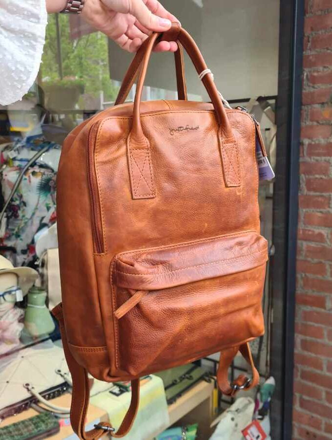 Leren rugtas cognac leer shopper backpack cognac