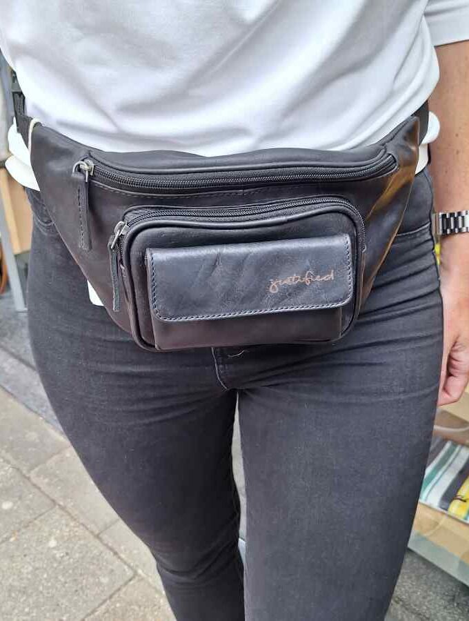 Heuptas zwart leer dames en heren met voorvak