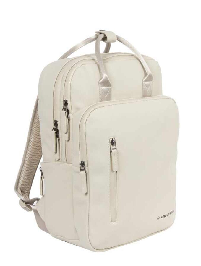 Vegan rugzak met kort hengsel en laptopvak in beige