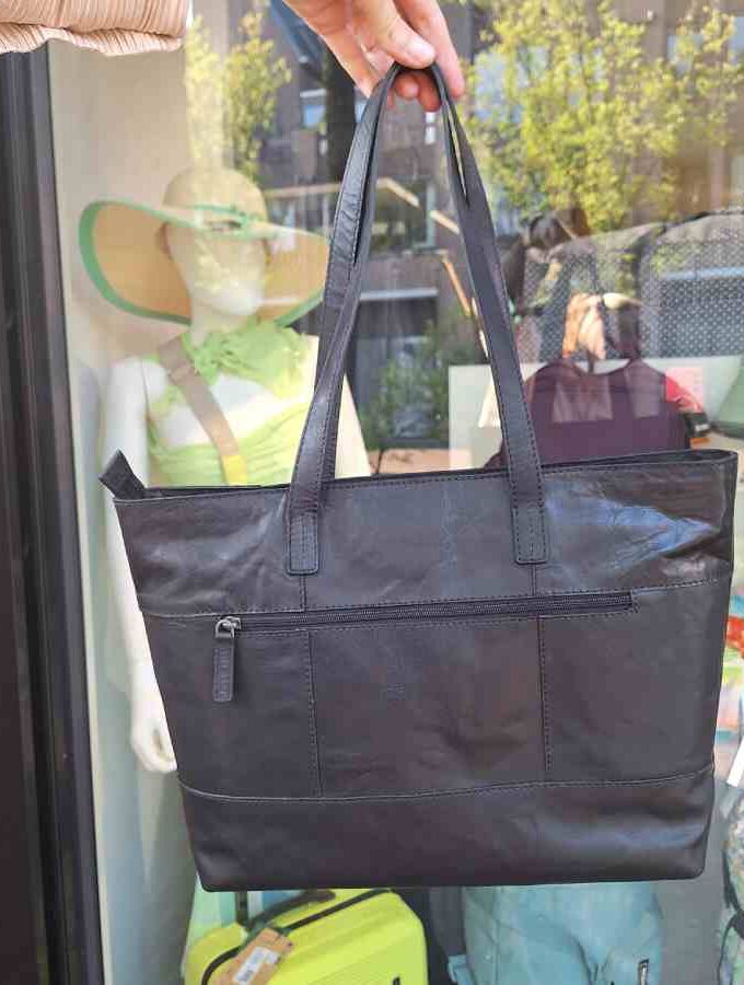 Shopper zwart leer met laptopvak 13 inch