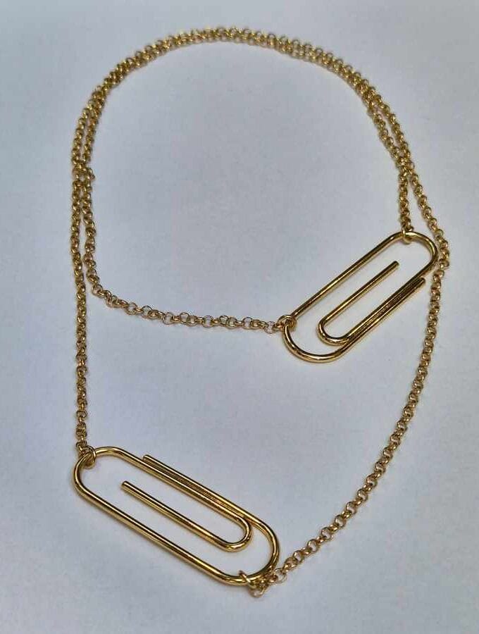 Lange ketting goudkleur met paperclips