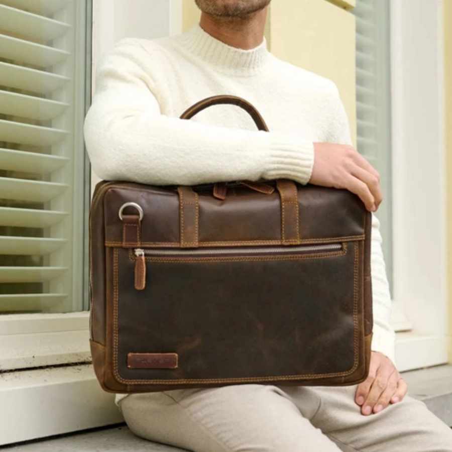 Plevier Vintage London Laptoptas 2 vaks dark brown