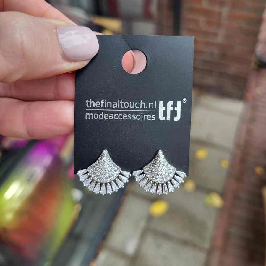 Oorstekers waaier echt zilver met zirkonia