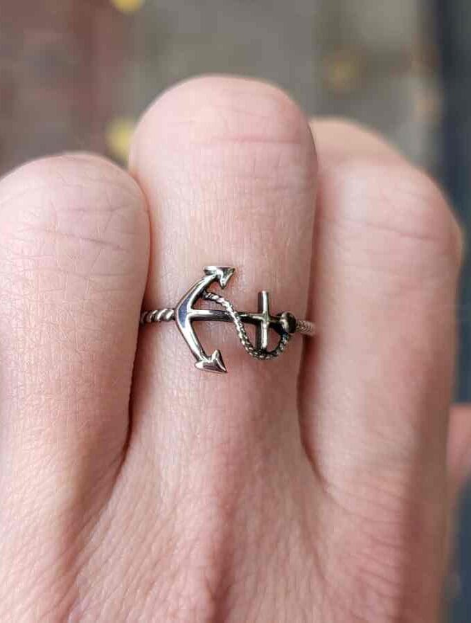 Ring echt zilver met anker en scheepstouw