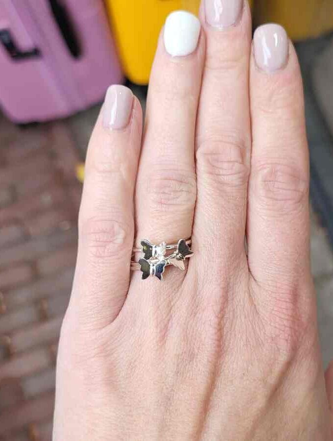 Drie losse ringen echt zilver met kleine vlinders