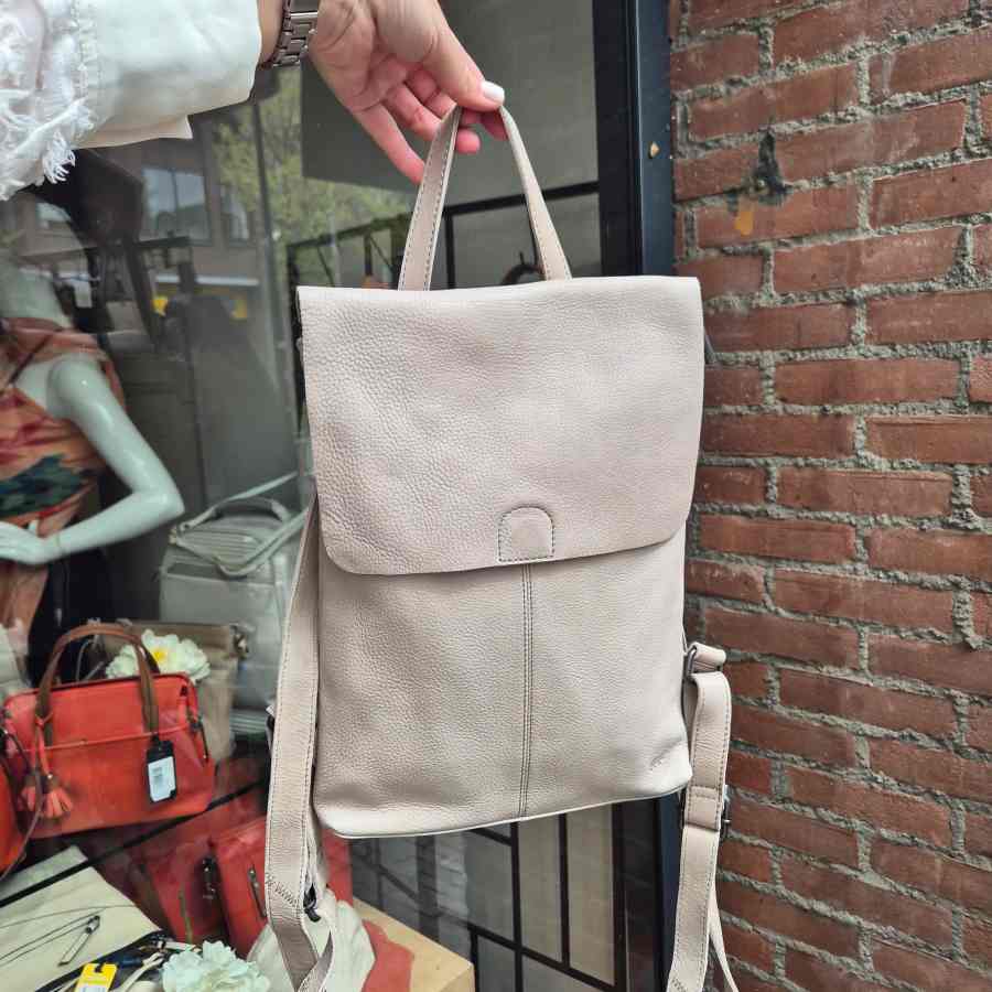 Rugzak dames leer in ice grey met flap